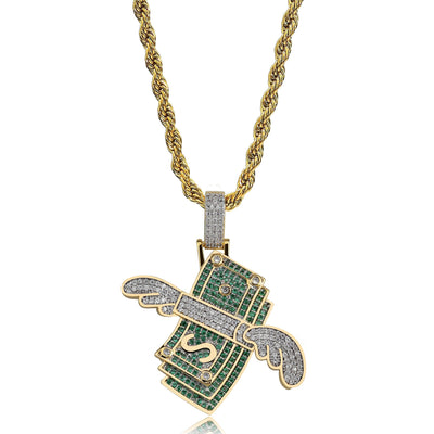 Iced Out Flying Cash Pendant